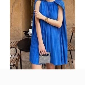 Vibrant Blue Pleated Dress